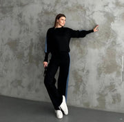 Black wool set with denim