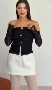 Black lace offshoulder top
