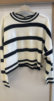 White stripe black top