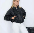 Black crop leather jacket