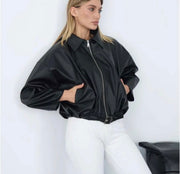 Black crop leather jacket