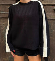 Black with beige line wool sweater