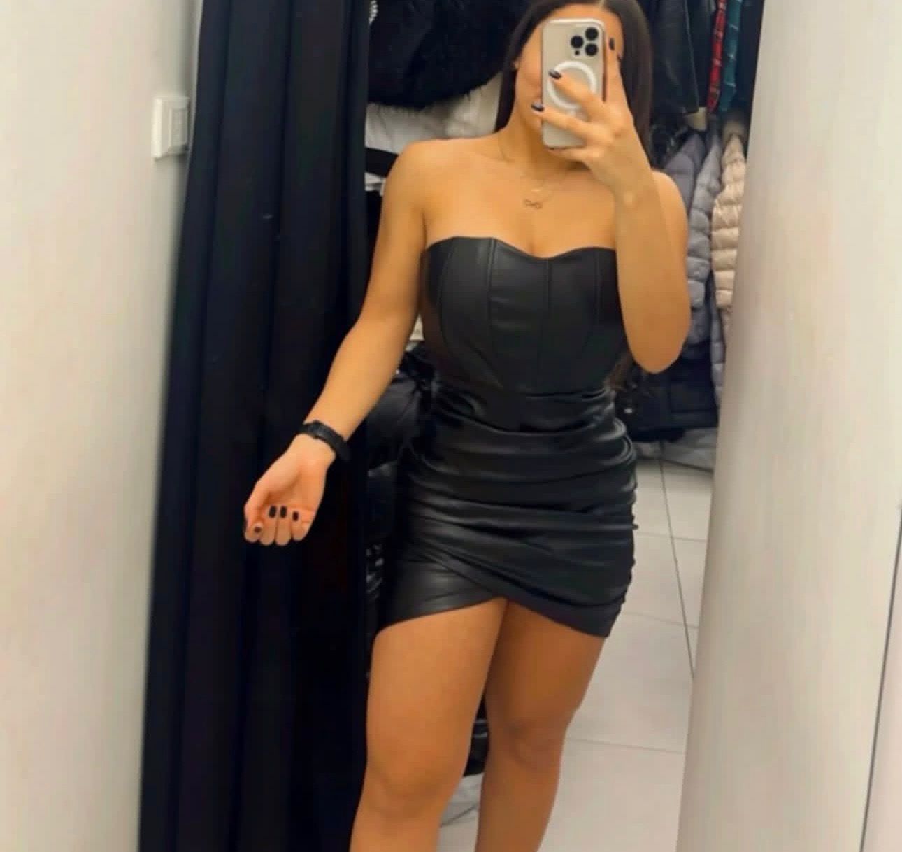 Black leather cut dress