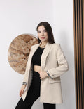 Beige blazer leopard cuff