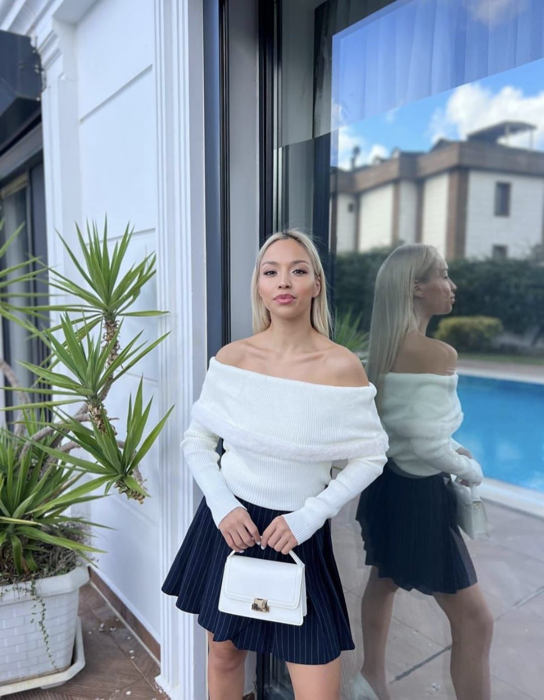 White offshoulder sweater