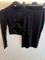 Black velvet skirt set